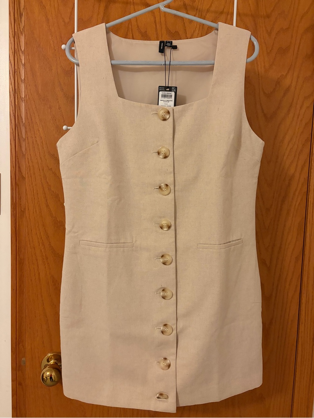 Vero Moda Cream Button-Front Square-Neck Mini Dress
